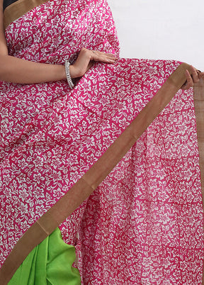 Pink Printed Pure Silk Saree With Blouse Piece - Indian Silk House Agencies