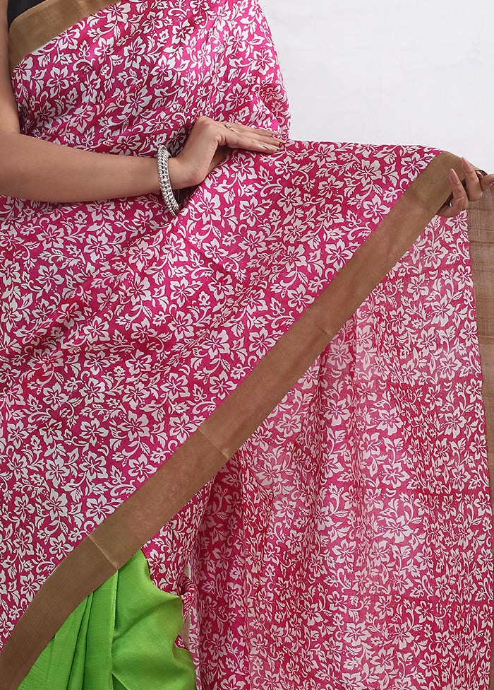 Pink Printed Pure Silk Saree With Blouse Piece - Indian Silk House Agencies