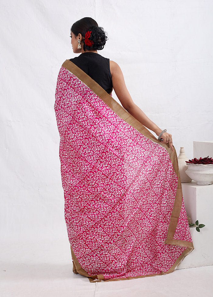 Pink Printed Pure Silk Saree With Blouse Piece - Indian Silk House Agencies