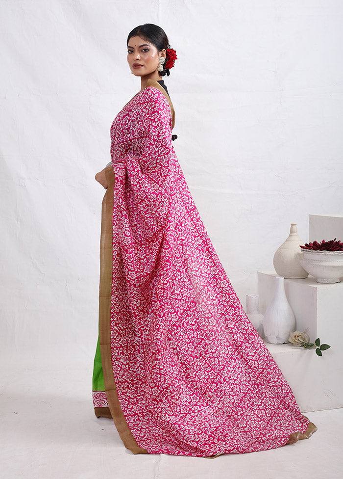 Pink Printed Pure Silk Saree With Blouse Piece - Indian Silk House Agencies