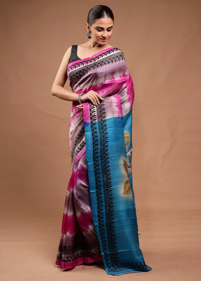 Pink Printed Pure Silk Saree Without Blouse Piece