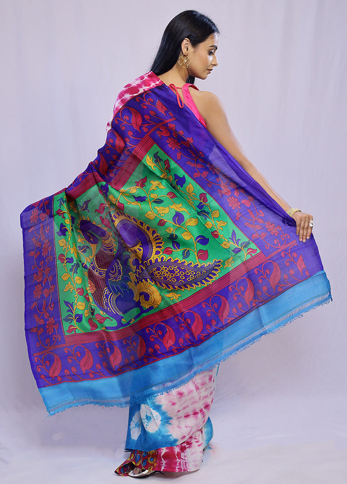 Blue Printed Pure Silk Saree With Blouse Piece - Indian Silk House Agencies