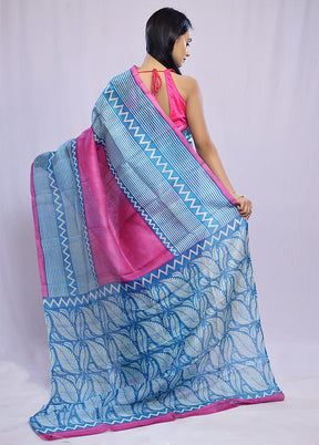 Blue Printed Pure Silk Saree With Blouse Piece - Indian Silk House Agencies