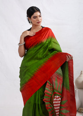 Green Printed Pure Silk Saree With Blouse Piece - Indian Silk House Agencies