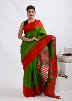 Green Printed Pure Silk Saree With Blouse Piece - Indian Silk House Agencies