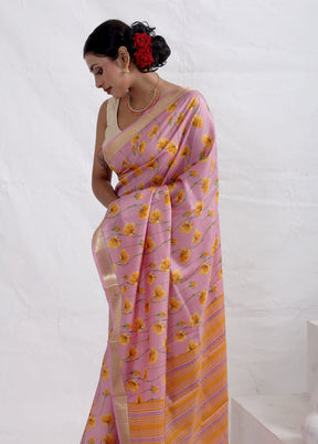 Pink Printed Pure Silk Saree With Blouse Piece - Indian Silk House Agencies