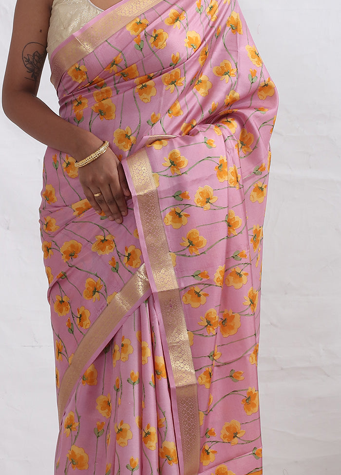 Pink Printed Pure Silk Saree With Blouse Piece - Indian Silk House Agencies