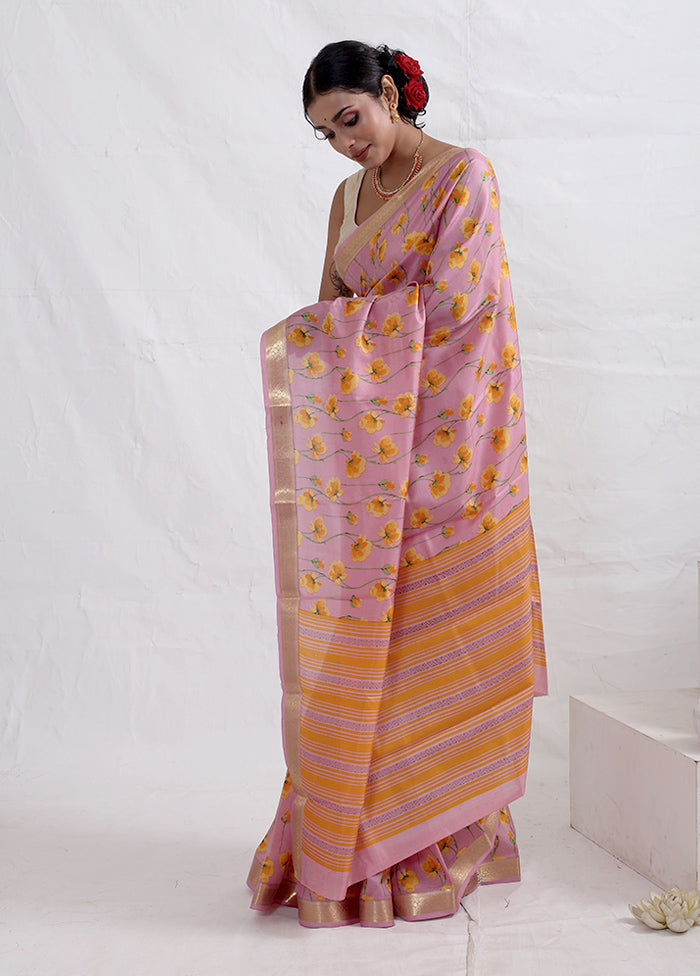 Pink Printed Pure Silk Saree With Blouse Piece - Indian Silk House Agencies