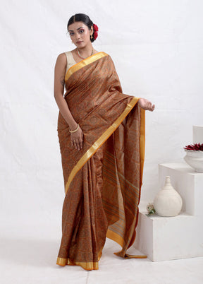 Yellow Printed Pure Silk Saree With Blouse Piece - Indian Silk House Agencies