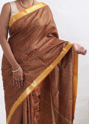 Yellow Printed Pure Silk Saree With Blouse Piece - Indian Silk House Agencies