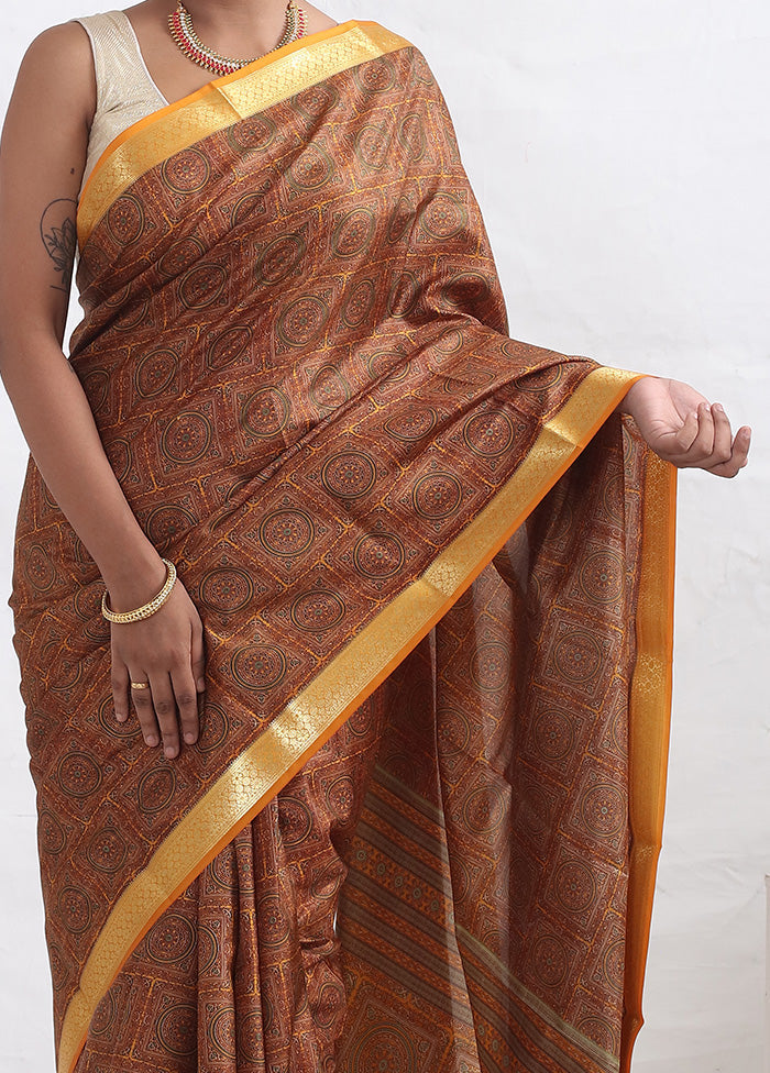 Yellow Printed Pure Silk Saree With Blouse Piece - Indian Silk House Agencies