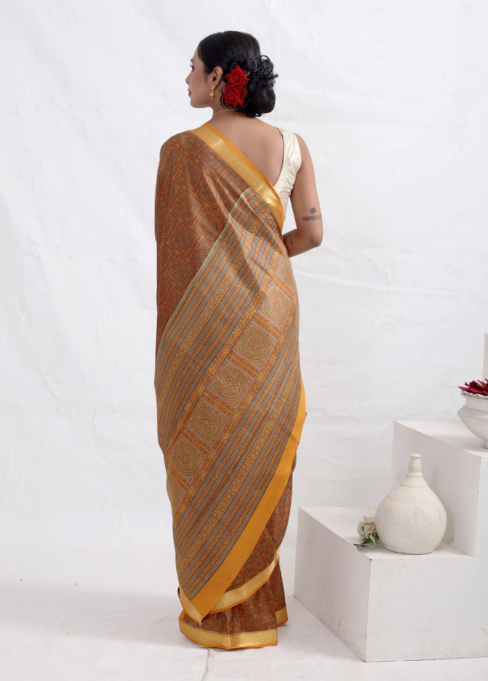 Yellow Printed Pure Silk Saree With Blouse Piece - Indian Silk House Agencies