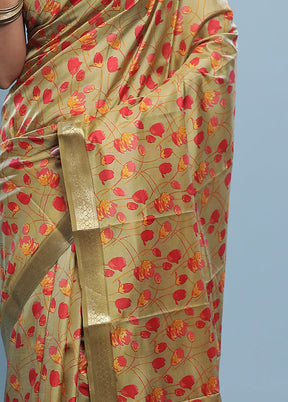 Yellow Printed Pure Silk Saree With Blouse Piece - Indian Silk House Agencies