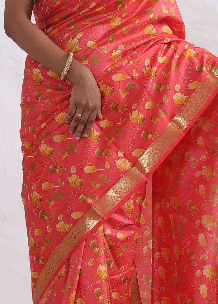 Pink Printed Pure Silk Saree With Blouse Piece - Indian Silk House Agencies