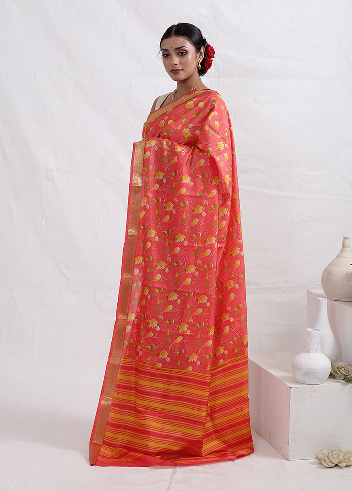 Pink Printed Pure Silk Saree With Blouse Piece - Indian Silk House Agencies