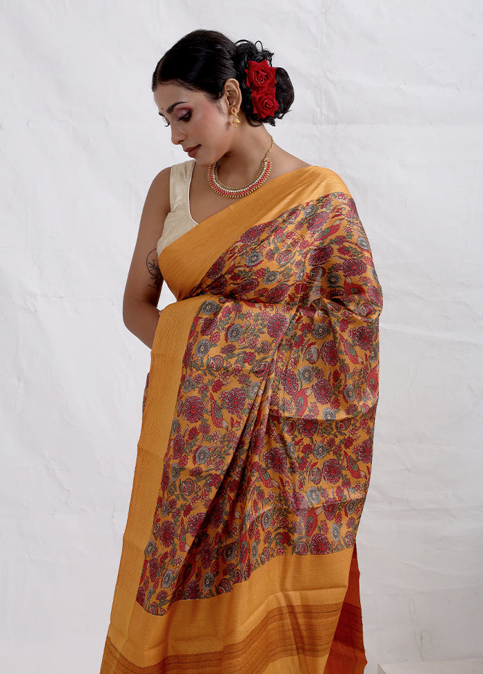 Rust Tussar Pure Silk Saree With Blouse Piece - Indian Silk House Agencies