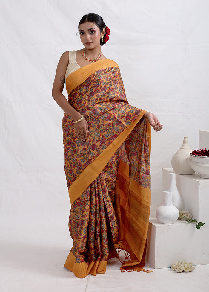 Rust Tussar Pure Silk Saree With Blouse Piece - Indian Silk House Agencies