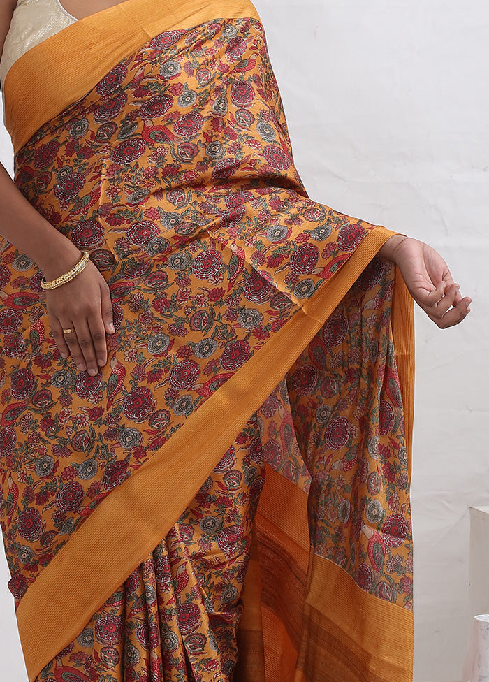 Rust Tussar Pure Silk Saree With Blouse Piece - Indian Silk House Agencies