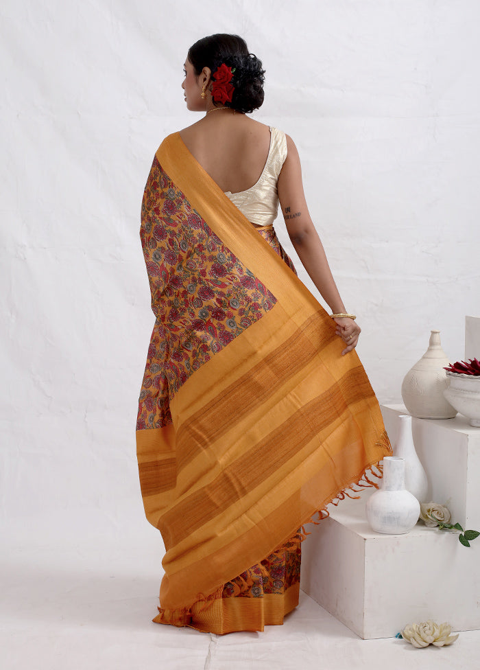 Rust Tussar Pure Silk Saree With Blouse Piece - Indian Silk House Agencies