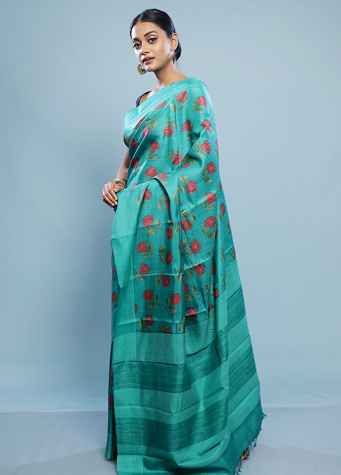 Green Tussar Pure Silk Saree With Blouse Piece - Indian Silk House Agencies