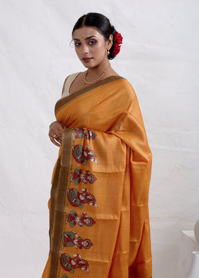 Rust Tussar Pure Silk Saree With Blouse Piece - Indian Silk House Agencies