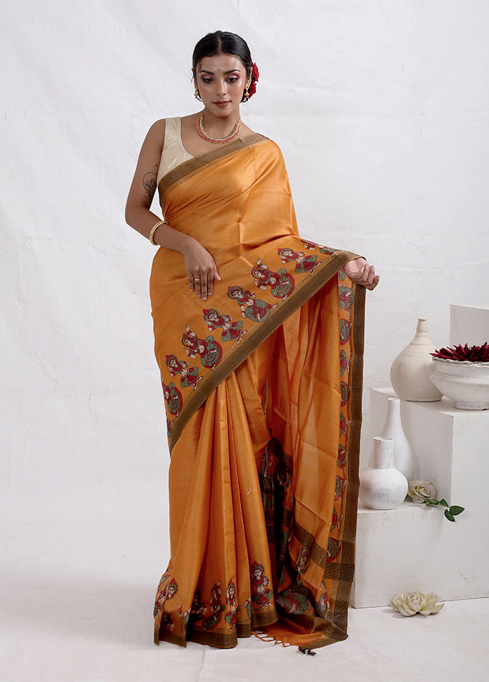 Rust Tussar Pure Silk Saree With Blouse Piece - Indian Silk House Agencies