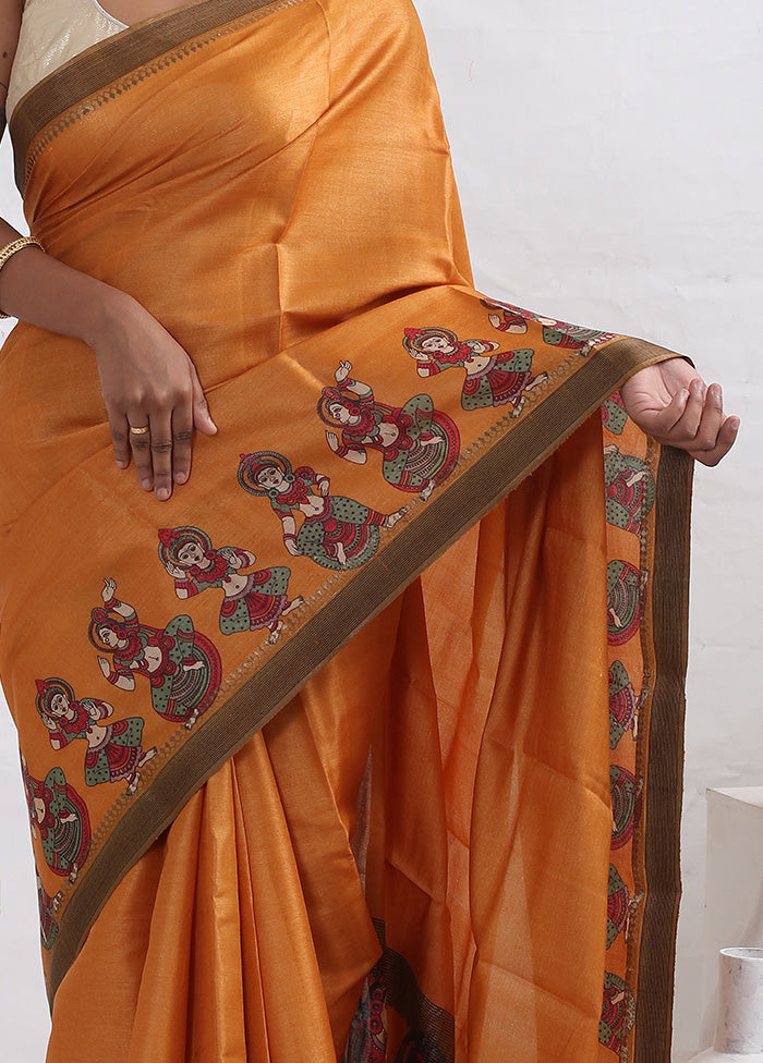 Rust Tussar Pure Silk Saree With Blouse Piece - Indian Silk House Agencies