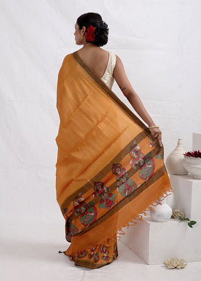 Rust Tussar Pure Silk Saree With Blouse Piece - Indian Silk House Agencies