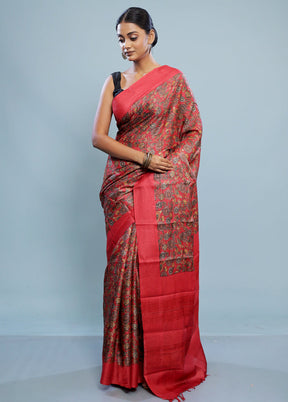 Pink Tussar Pure Silk Saree With Blouse Piece - Indian Silk House Agencies