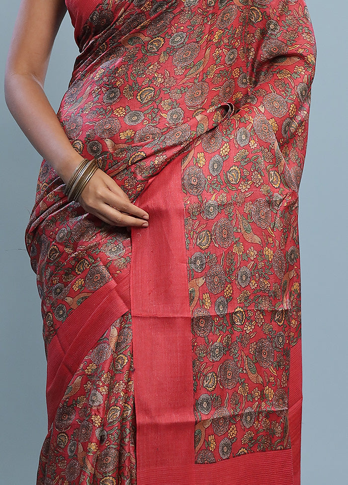 Pink Tussar Pure Silk Saree With Blouse Piece - Indian Silk House Agencies