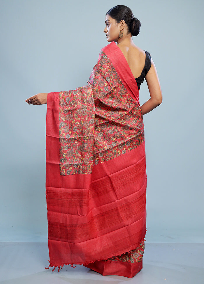 Pink Tussar Pure Silk Saree With Blouse Piece - Indian Silk House Agencies