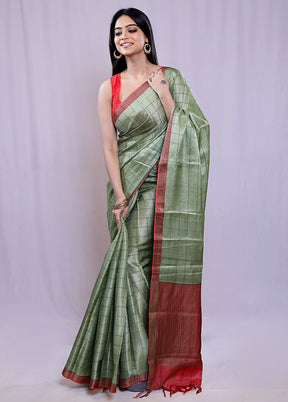 Green Tussar Pure Silk Saree With Blouse Piece - Indian Silk House Agencies