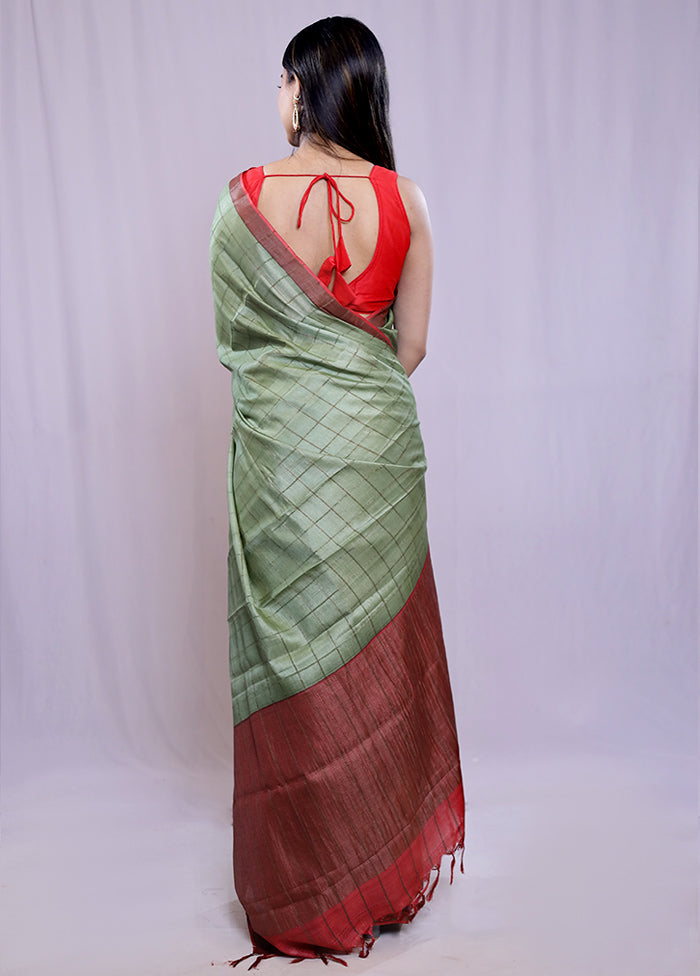 Green Tussar Pure Silk Saree With Blouse Piece - Indian Silk House Agencies