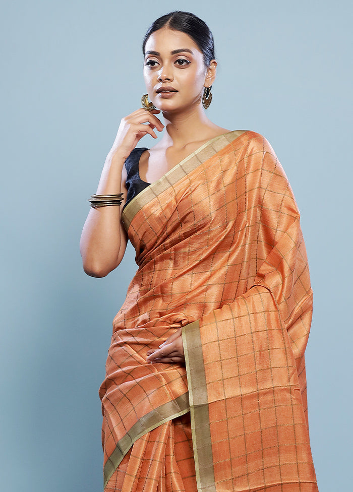 Rust Tussar Pure Silk Saree With Blouse Piece - Indian Silk House Agencies