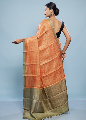 Rust Tussar Pure Silk Saree With Blouse Piece - Indian Silk House Agencies