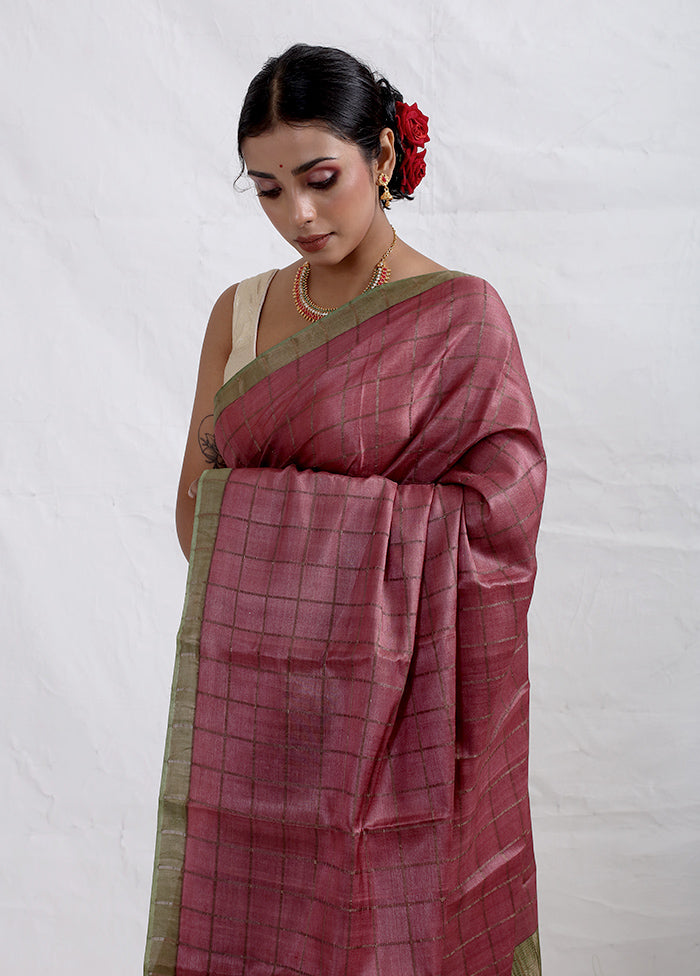 Purple Tussar Pure Silk Saree With Blouse Piece - Indian Silk House Agencies