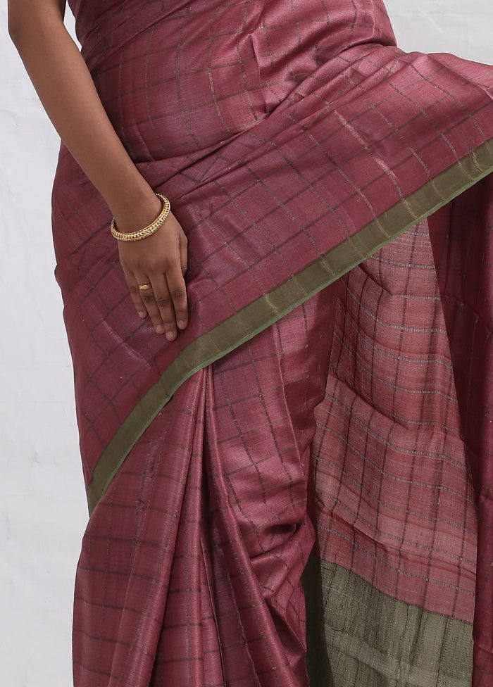 Purple Tussar Pure Silk Saree With Blouse Piece - Indian Silk House Agencies