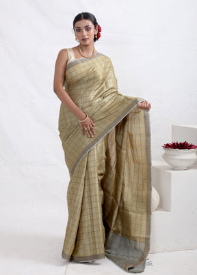 Yellow Tussar Pure Silk Saree With Blouse Piece - Indian Silk House Agencies