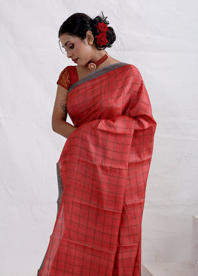 Red Tussar Pure Silk Saree With Blouse Piece - Indian Silk House Agencies