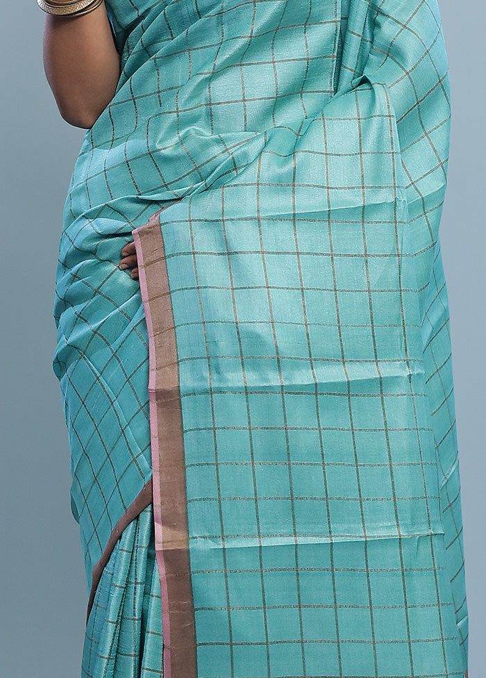 Blue Tussar Pure Silk Saree With Blouse Piece - Indian Silk House Agencies