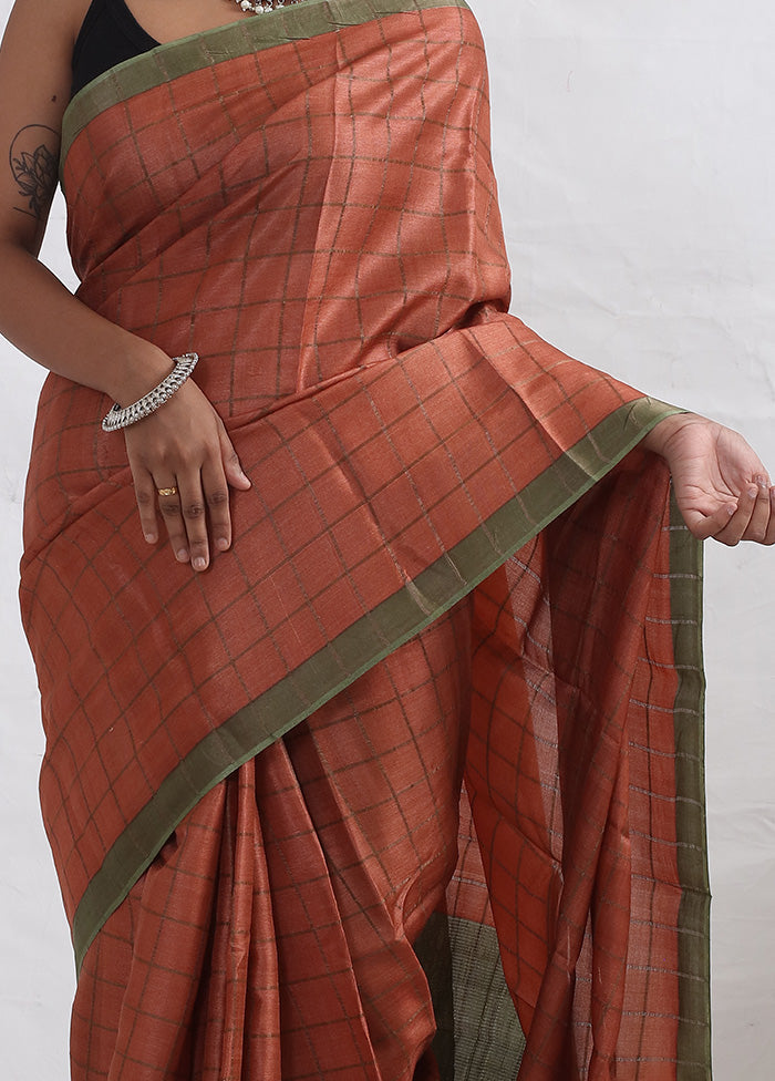 Rust Tussar Pure Silk Saree With Blouse Piece - Indian Silk House Agencies