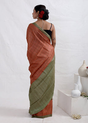 Rust Tussar Pure Silk Saree With Blouse Piece - Indian Silk House Agencies