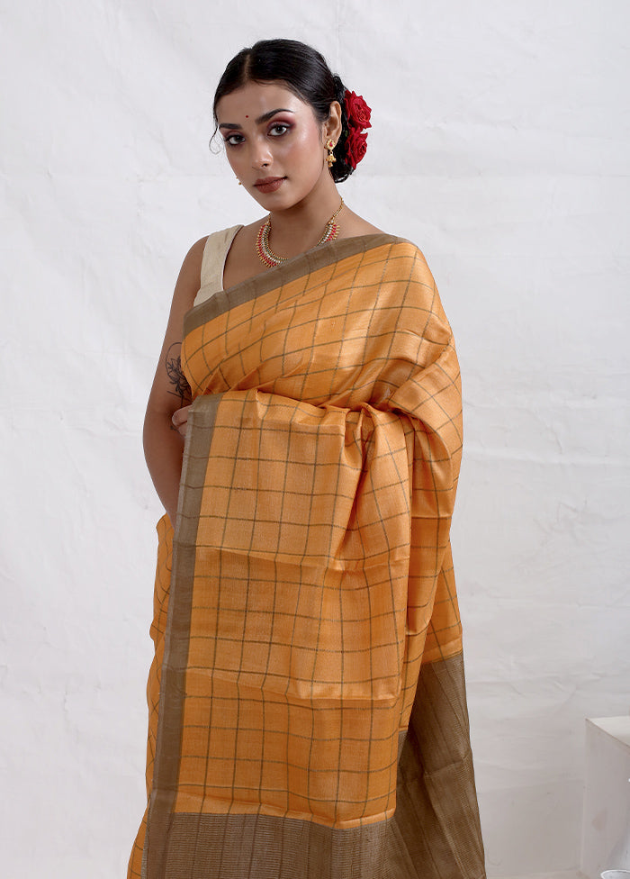 Orange Tussar Pure Silk Saree With Blouse Piece - Indian Silk House Agencies