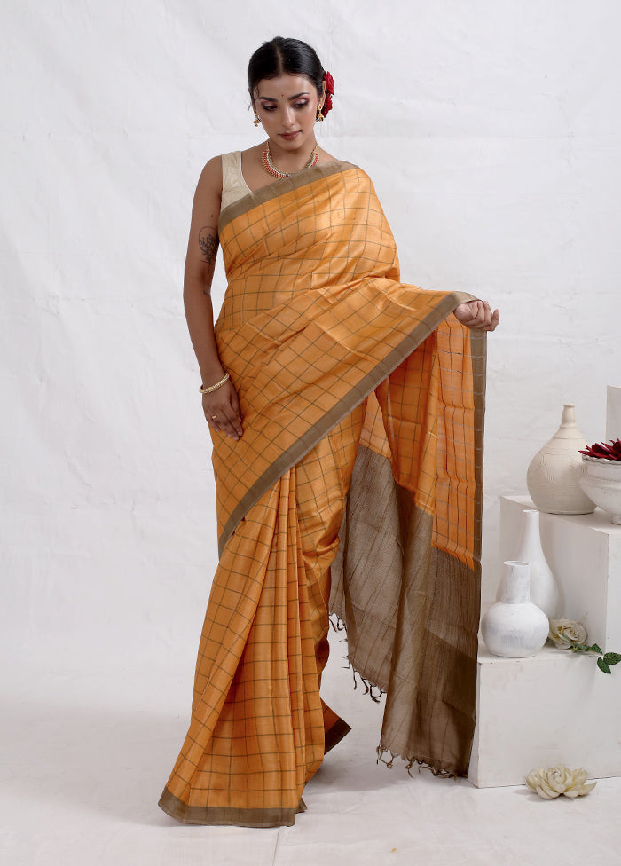 Orange Tussar Pure Silk Saree With Blouse Piece - Indian Silk House Agencies