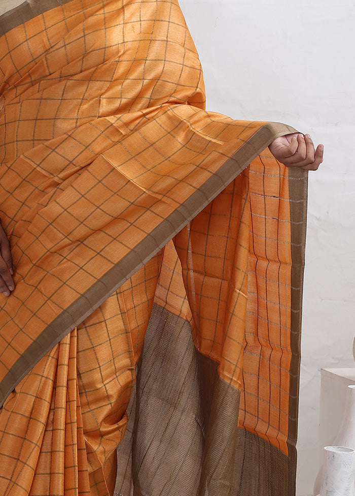 Orange Tussar Pure Silk Saree With Blouse Piece - Indian Silk House Agencies