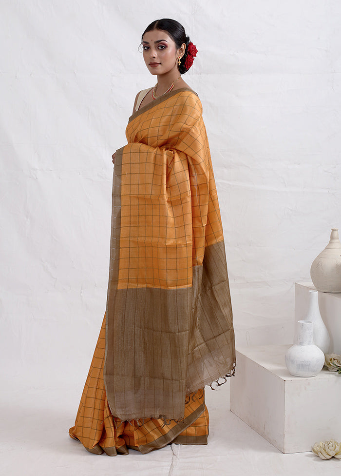 Orange Tussar Pure Silk Saree With Blouse Piece - Indian Silk House Agencies