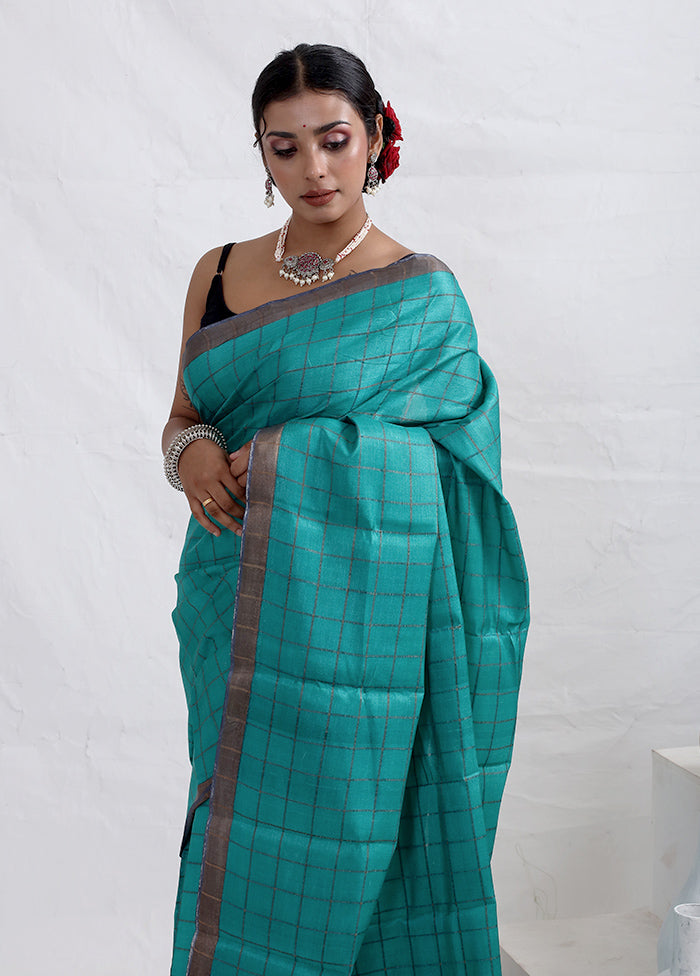 Blue Tussar Pure Silk Saree With Blouse Piece - Indian Silk House Agencies