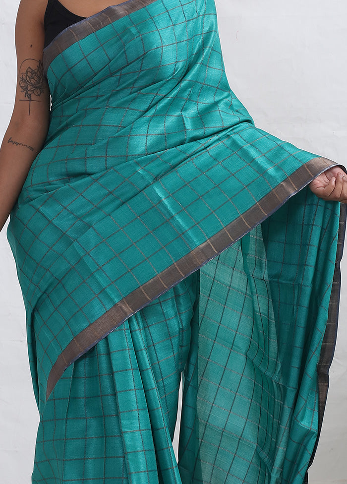 Blue Tussar Pure Silk Saree With Blouse Piece - Indian Silk House Agencies