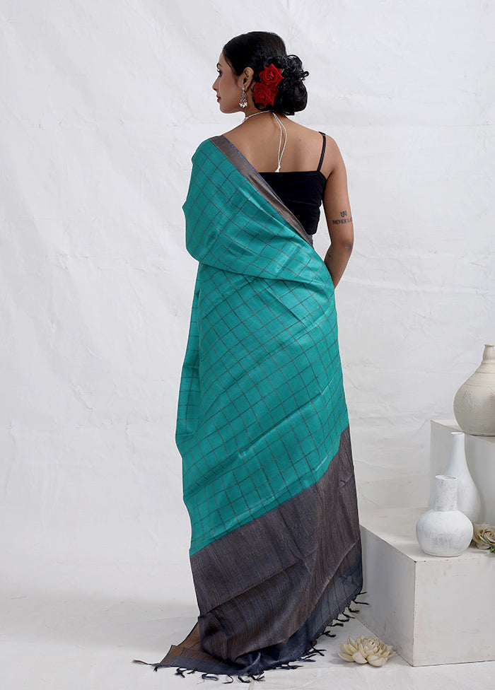 Blue Tussar Pure Silk Saree With Blouse Piece - Indian Silk House Agencies