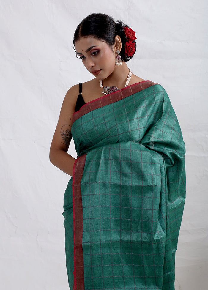 Green Tussar Pure Silk Saree With Blouse Piece - Indian Silk House Agencies